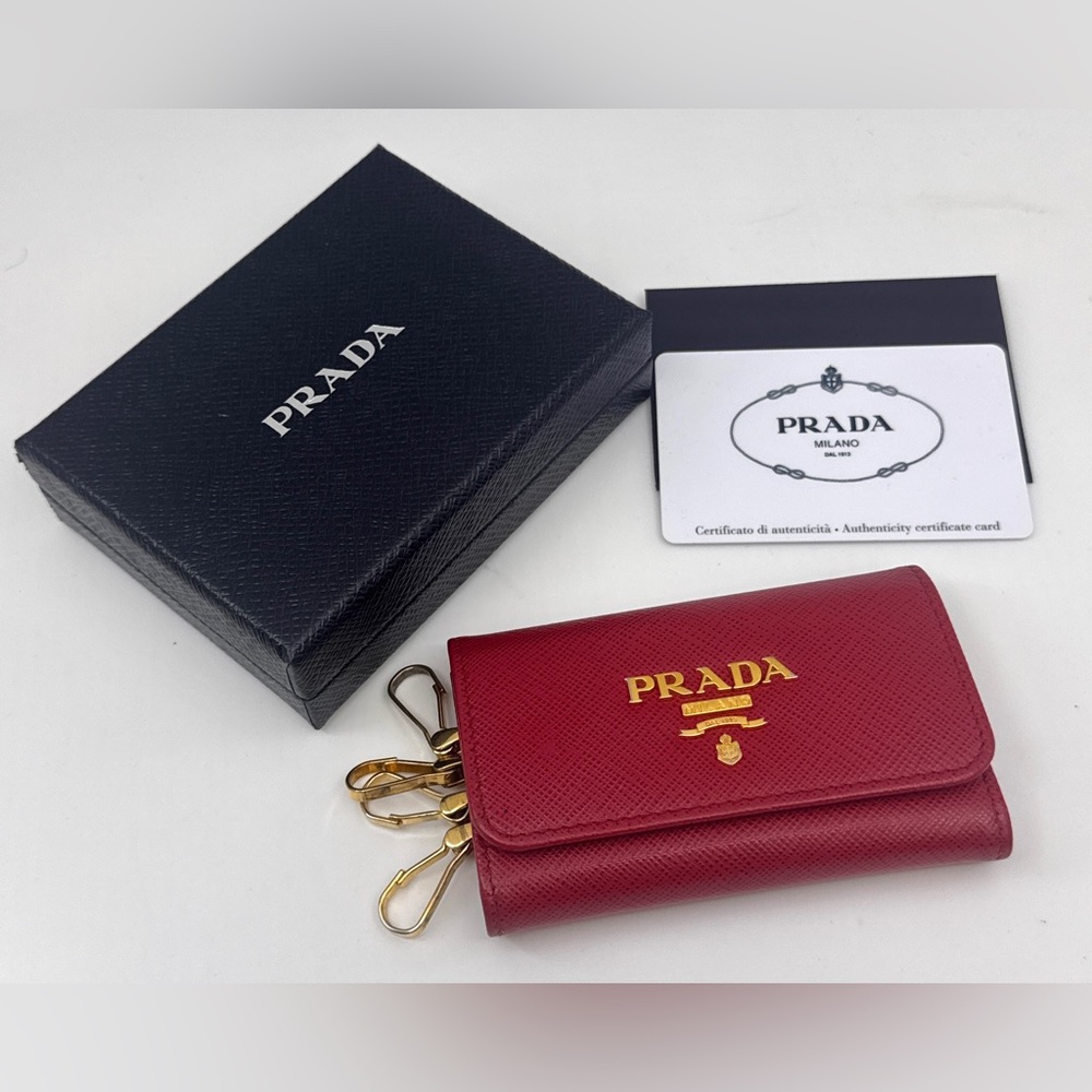 Prada Saffiano Ref color Leather Key Case/Keyring with box&paper
